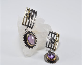 Handmade Genuine Natural Amethyst Silver Earring,Amethyst Earring Jewelry,Handcrafted Earring Gift for Her