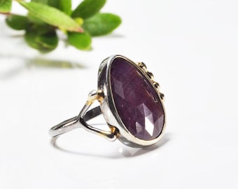 Handmade Ruby Silver Ring, Handcrafted Ruby Jewelry,Wedding Ring Gift, Dark Pink Ruby Ring,Gift for her
