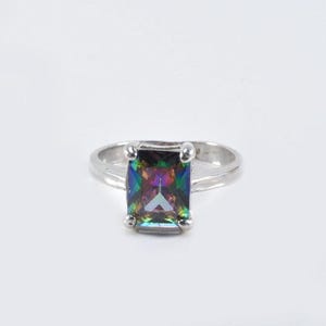 Handmade Genuine Mystic Topaz Silver Ring, Mystic Topaz Sterling Silver Jewelry,Mystic Topaz Gemstone Ring,Anniversary Ring Gift for Her