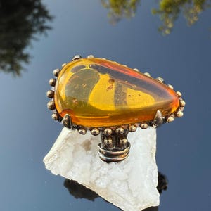 Handmade Amber Silver Ring, Handcrafted Amber Jewelry, 925 Silver Band Amber Ring,Gift for her