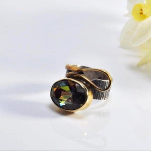 Handmade Genuine Mystic Topaz Silver Ring, Mystic Topaz Sterling Silver Jewelry,Mystic Topaz Gemstone Ring,Anniversary Ring Gift for Her