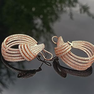 Handmade Genuine Zircon Rose Silver Earring, Handcrafted Zircon Earring Jewelry, Gift for Her