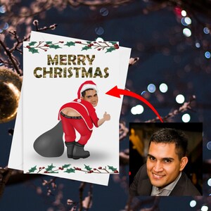 Photo personnalisée Noël Santa Builder Bum Design Carte de Noël | N'importe quelle image, n'importe quel texte Carte de vœux de Noël