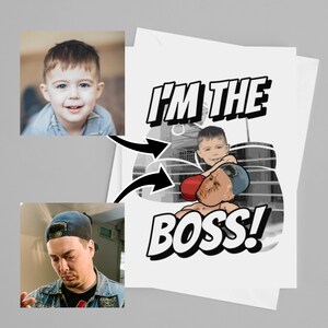 Divertente biglietto personalizzato per la festa del papà, genitore figlio, boxe, biglietto di auguri personalizzato a doppia immagine