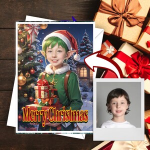 Schattig Elf Kid aangepaste gezicht gepersonaliseerde kerstkaart | Komedie wenskaart Kerstcadeau - AI gegenereerde personalisatie