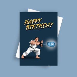 Carte de personnage de jeu rétro inspirée d'un personnage de jeu rétro avec photo personnalisée amusante - toutes les occasions, carte de voeux personnalisée pour joueur sur console