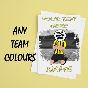 Gepersonaliseerde voetbalkaart met foto gezicht | Voetbalkaart. Elke foto | Alle teamkleuren: wenskaart voetbalfan voor elke gelegenheid