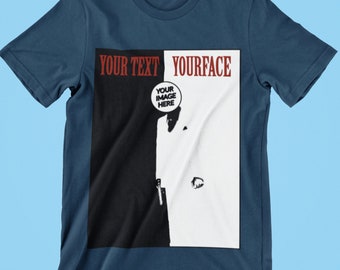Personalised Scarface-Inspired T-Shirt | Custom Photo Face Design Movie Star Tee | Movie, Film Lover Gift