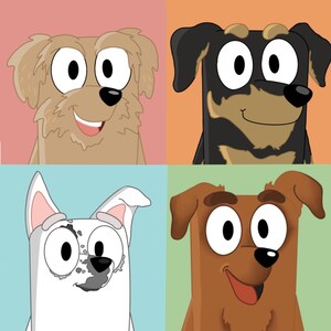 Custom DIGITAL Bluey Inspired Four Pet Portrait