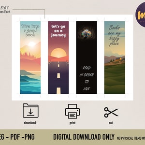 Printable Bookmarks, Set of 4 Printable Bookmark Quotes, Nature Art Bookmark, Digital Bookmark, Book Lover Gift, Bookstagram Bookmarks