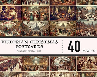 Vintage Victorian Christmas Postcards, Vintage Junk Journal Kit, Digital Collage Sheet, Scrapbook Christmas, Retro Style Holiday Postcards
