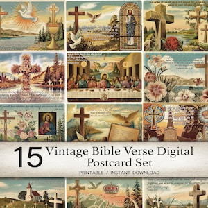 Juego de postales con versículos bíblicos antiguos, impresiones digitales cristianas, colección de arte de las Escrituras imprimible, decoración de pared basada en la fe, descarga religiosa