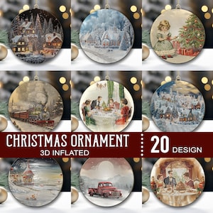 20 modèles de décoration de Noël gonflée 3D, png pour sublimation de décoration de Noël, lot de décorations de Noël rondes, png, lot de Noël png