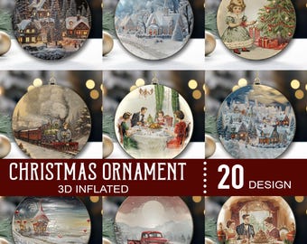 20 diseños de adornos navideños inflados 3D PNG, adornos navideños de sublimación PNG, paquete de adornos navideños redondos PNG, paquete de adornos navideños PNG