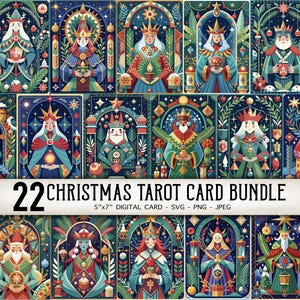 Weihnachtstarotkartenpaket, Tarot PNG SVG JPEG, Feiertags-Tarot zum Ausdrucken, Weihnachtsorakel-Karten, Weihnachtskartenset, Weihnachtskunst