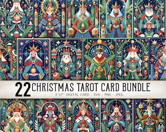 Christmas Tarot Card Bundle, Tarot PNG SVG JPEG, Holiday Tarot Printable, Christmas Oracle Cards, Christmas Season Card Set, Christmas Art