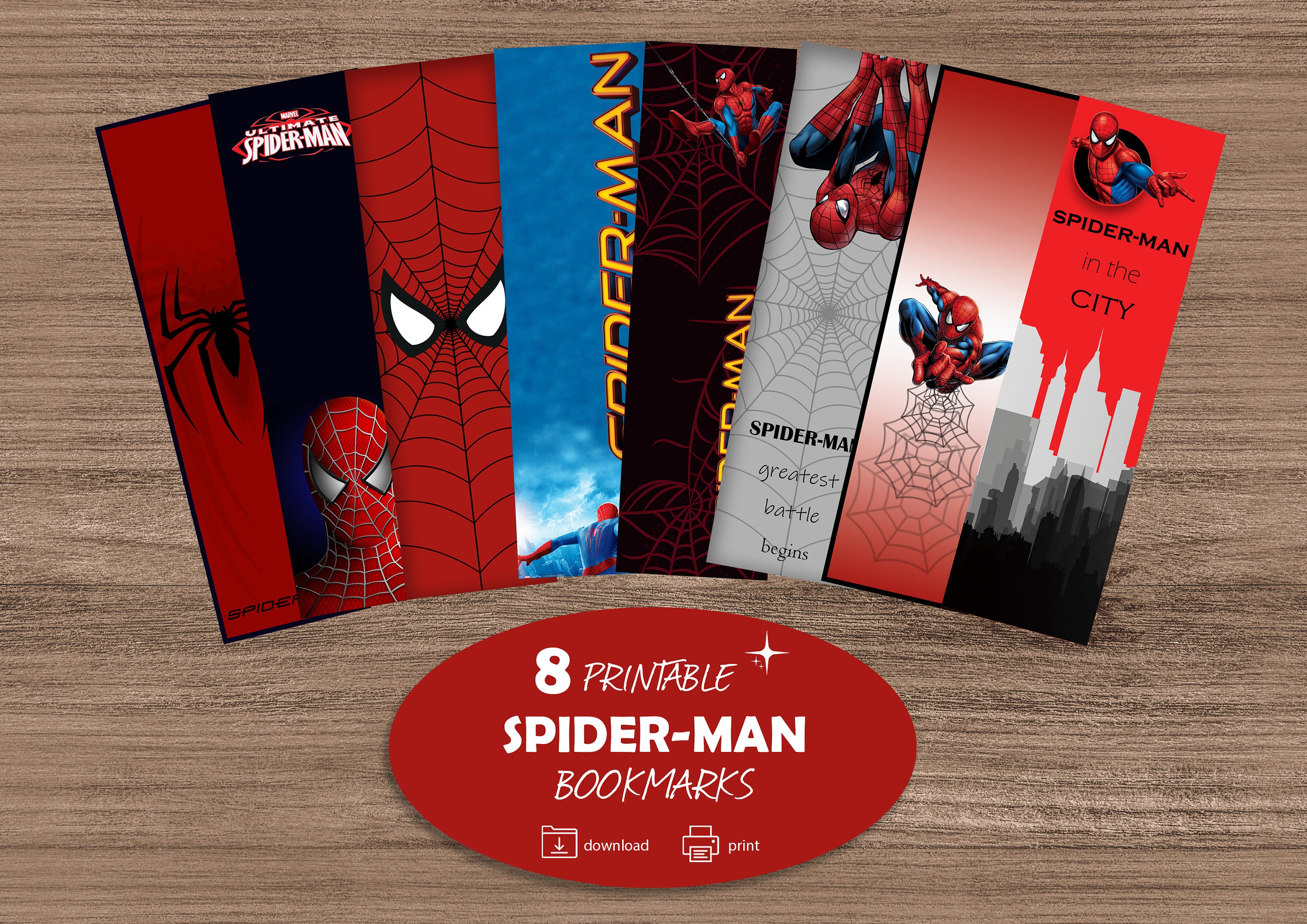 Spiderman Bookmark, Instant Download, Downloadable, Set of 8 Printable  Bookmark Quotes, Digital Printable Bookmark Template, Reader Gift 