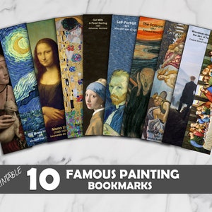 Famous Paintings Bookmarks, Van Gogh, Leonardo da Vinci, Botticelli, Printable Bookmarks Template, Digital Bookmark Template, Downloadable