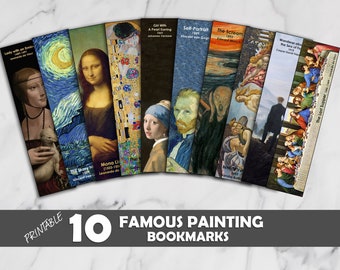Famous Paintings Bookmarks, Van Gogh, Leonardo da Vinci, Botticelli, Printable Bookmarks Template, Digital Bookmark Template, Downloadable