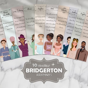 Bridgerton Character Bookmarks, Reader Gift, Brigerton, Set of 10 Printable Bookmark Quotes, Digital Printable Bookmark Template, Bookish