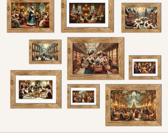 Vintage Victorian Christmas Wall Art Set, Winter Gallery Print Collection, Cozy Holiday Digital Prints, Xmas Home Decor, Village Paintings