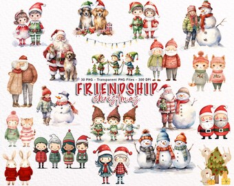 Christmas Best Friends Clipart, Christmas Friendship Png, Christmas Watercolor Clipart, Best Friends clipart, Besties Clipart, Cozy Winter