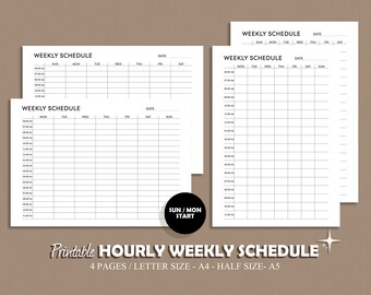Hourly Weekly Schedule Landscape, Weekly Planner Printable, Weekly To Do List, Weekly Agenda, Daily Planner, Desk Planner, A5/A4/US Letter