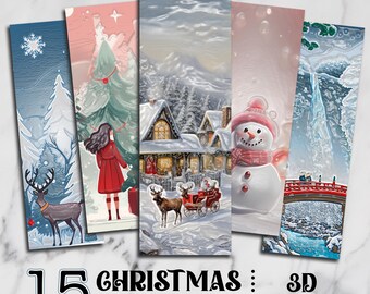 Christmas Printable Bookmarks Png, 3D Inflated Christmas Bookmark, Holiday Printable, Book Lover Christmas, Xmas tree, Santa Claus, Winter