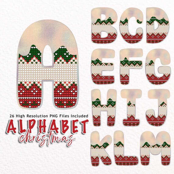 Christmas Alphabet Png Bundle, Initial Letter, Christmas Letters Clipart, Sublimation Mug Png, Kids Christmas Craft, Alphabet Clipart Png