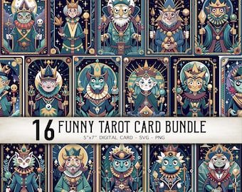 Funny Tarot Card Bundle, Tarot PNG SVG, Whimsical Digital Tarot Card Set, Tarot Prints, Tarot Illustrations, Spiritual PNG, Mystical Svg
