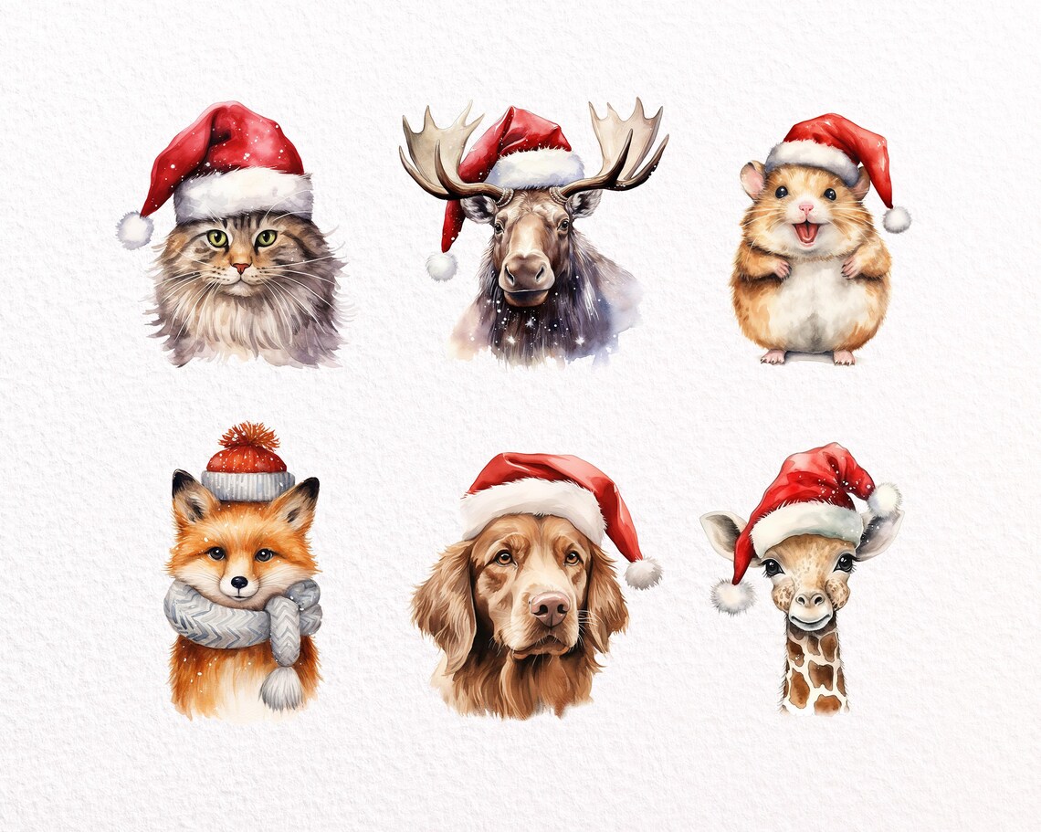 Christmas Woodland Animals Watercolor Clipart Png, Cute Woodland ...