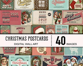 Christmas Vintage Postcards, Scrapbook Christmas, Retro Style Holiday Postcards, Junk Journal, Digital Collage Sheet, Printable, Ephemera