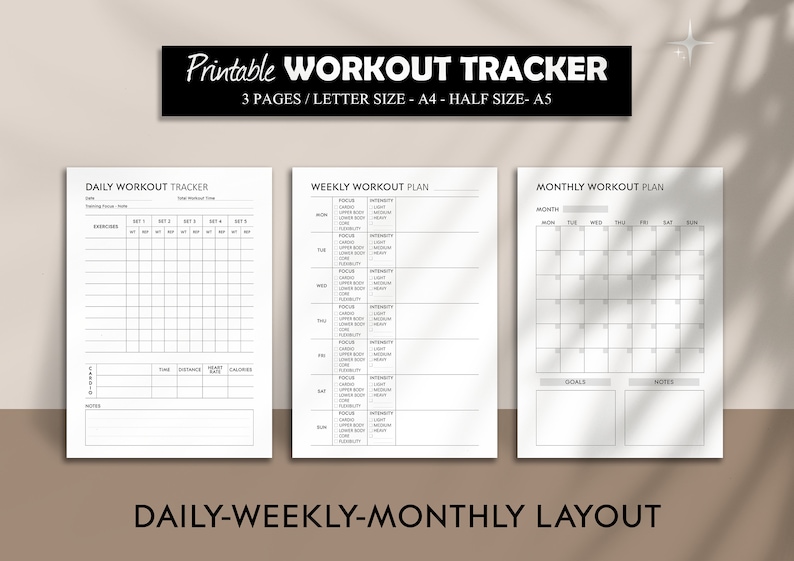 Workout Tracker Printable Daily Exercise Planner Weekly Etsy