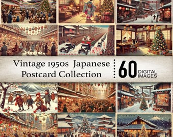 Retro Vintage Japanese Christmas Postcard Collection - Digital Download for Scrapbooking, DIY Crafts, Festive Decor, Printable Christmas