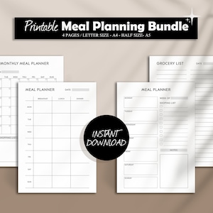 Planificador de comidas semanal imprimible, lista de compras, menú, plan de alimentación saludable, planificador de fitness imprimible, pérdida de peso de dieta, A4/A5/carta/tamaño medio