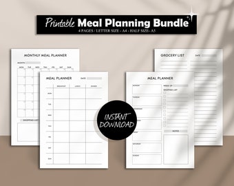 Weekly Meal Planner Printable, Grocery List, Menu, Healthy Eating Plan, Printable Fitness Planner, Diet Weight Loss, A4/A5/Letter/Half Size