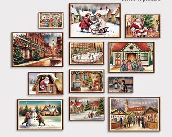 Vintage Christmas Wall Art Prints Set, 100 Bundle Prints Large Gallery, Wall Prints Set, Rustic Vintage Christmas Digital Download Art
