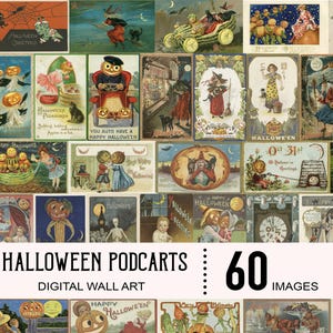 Vintage Halloween Postkarten, druckbare Halloween Postkarten, Junk Journal, digitale Kunst, Scrapbook Halloween, Cut Bild, Halloween Printables