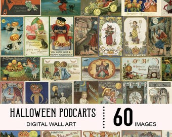 ビンテージ ハロウィン ポストカード、ハロウィン プリント ポストカード、ジャンク ジャーナル、デジタル アート、スクラップブック ハロウィン、切り抜き画像、ハロウィン プリント