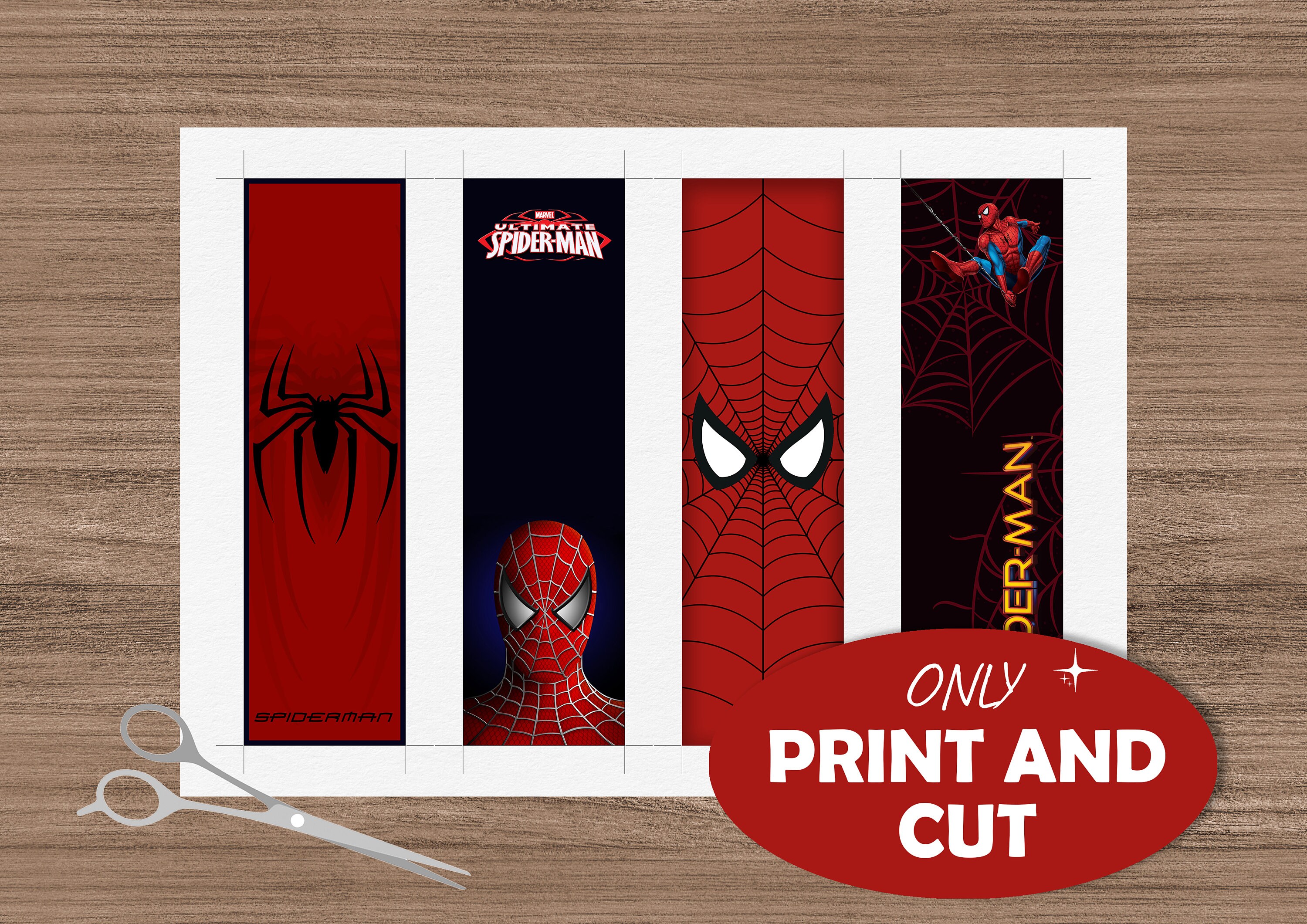 Spiderman Bookmark, Set of 8 Printable Bookmark Quotes, Digital Printable Bookmark Template