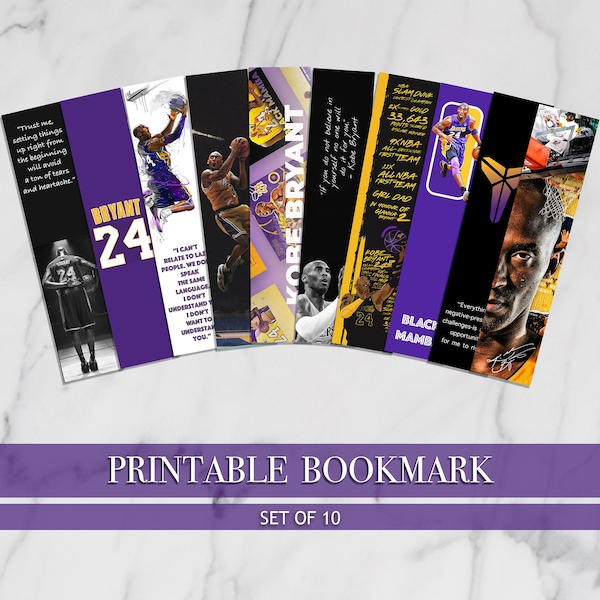 Black Mamba Mentality Bookmarks, Kobe Bryant, Basketball, NBA, Lakers, Printable Bookmark Template, Digital Template, Instant Download, Gift