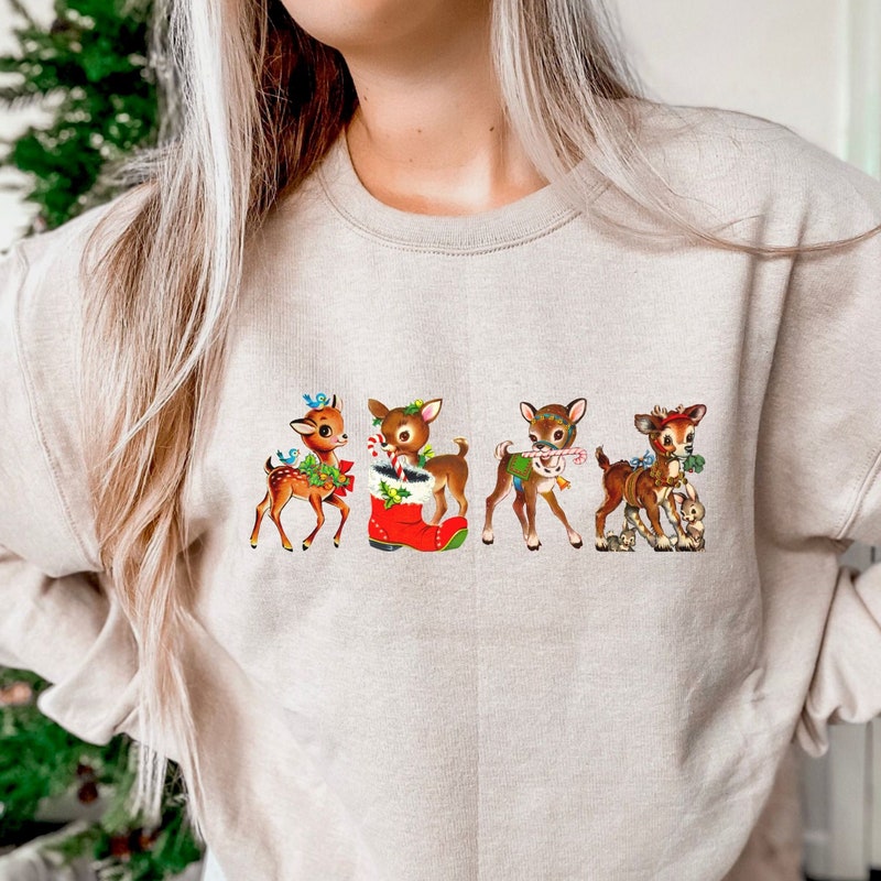 Cozy Christmas Reindeer Ribbed Turtleneck Sweater