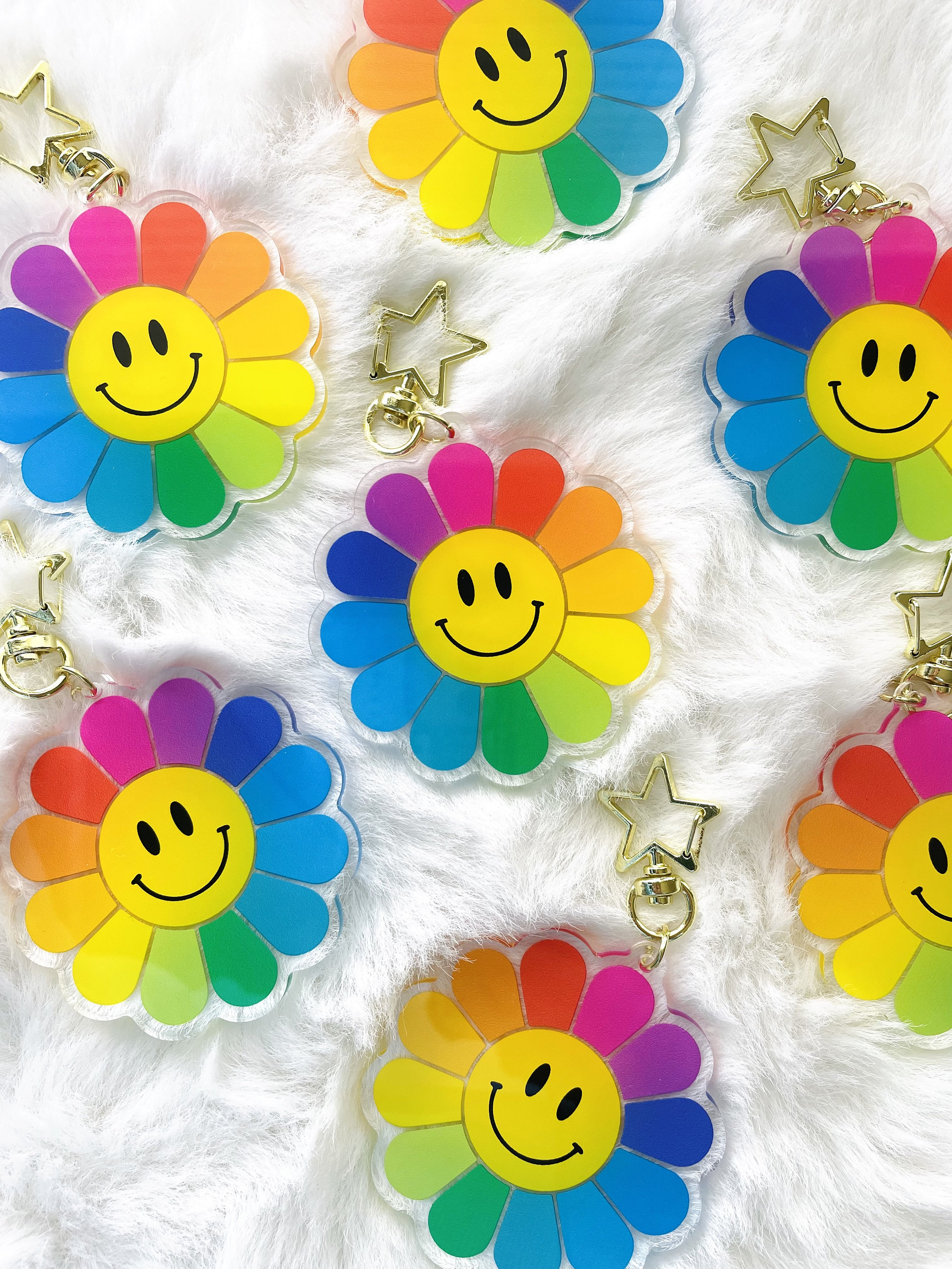 Handmade Takashi Murakami Flower Keychain Rainbow Smile 