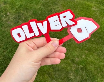 Personalized Birthday Name and Age Acrylic Cake Topper or Charm, cartoon, video game, iPad character FONT 4