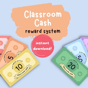 Classroom Cash Reward System, PRINTABLE INSTANT DOWNLOAD, 5 sheets reward money
