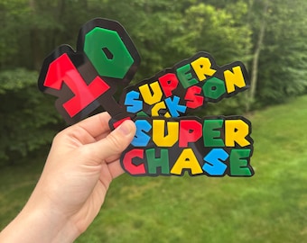 Personalized Birthday Name and Age Acrylic Cake Topper or Charm FONT 9