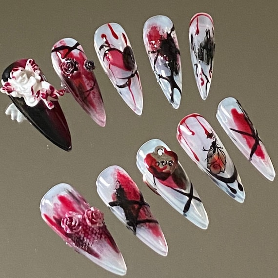 Bloody Halloween Fallen Angel Press on Nails - Etsy