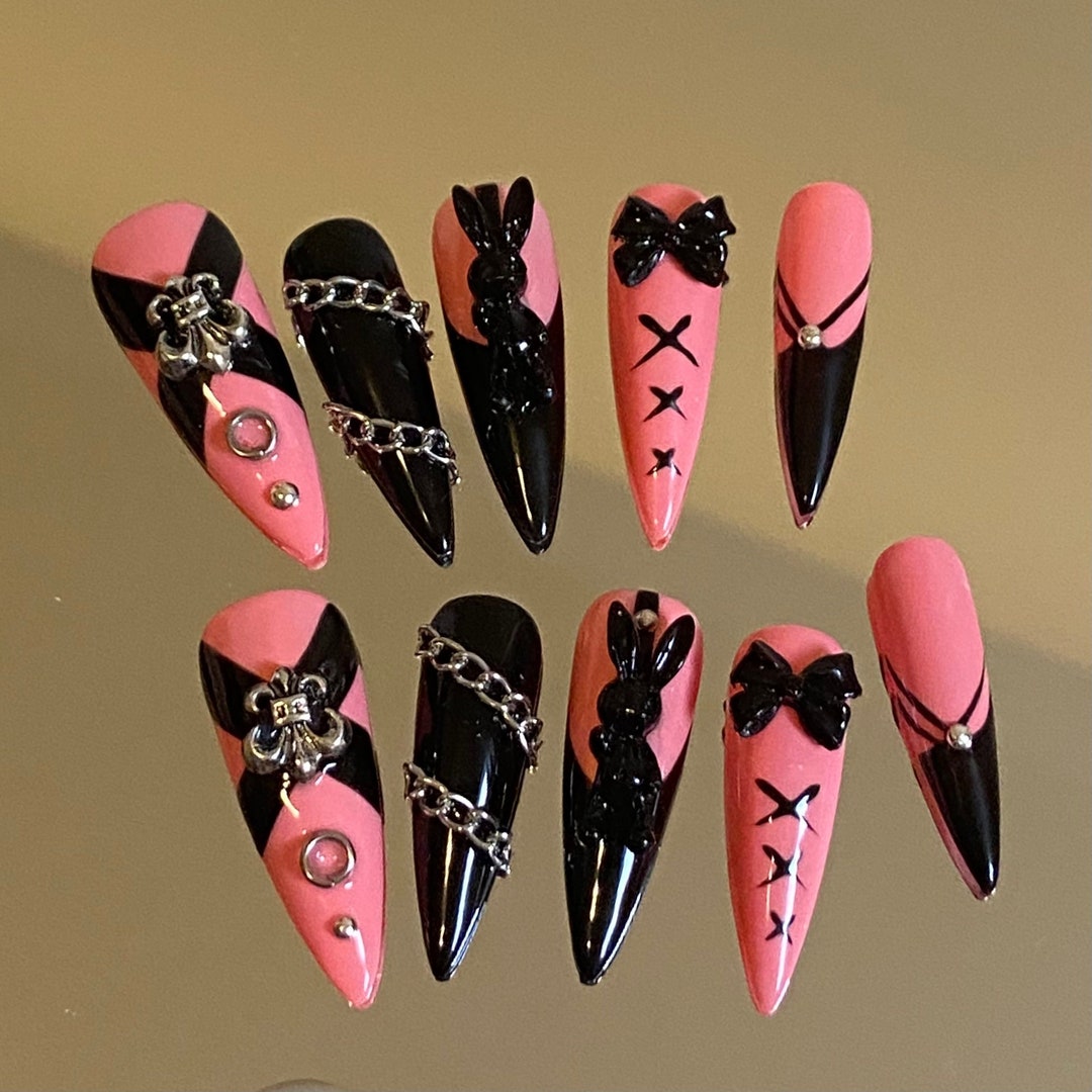 Black & Pink Bunny Baby Press on Nails - Etsy