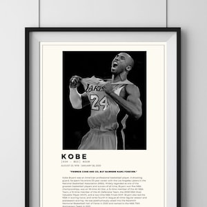 Kobe Bryant inspired Poster, Art Print, Multiple sizes, Modern, Black and White, Poster, Office, Sports, Lakers, Basketball Poster