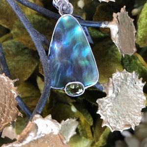 Marta Howell Peridot and Paua Abalone Haliotis Iris Shell Pendant